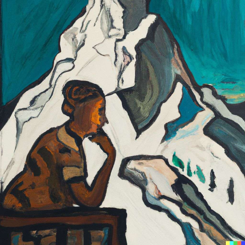 someone gazing at Mount Everest, painting by Pablo Picasso
